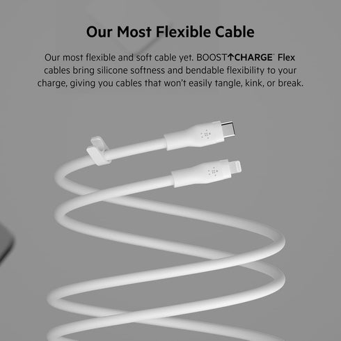 Belkin BoostCharge Flex Silicone USB-C to Lightning Cable (2M/6.6FT), MFi-Certified Charging Cable for iPhone Series with Cable Clip - White...
