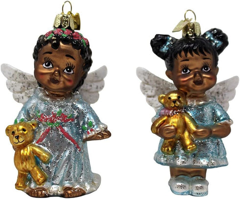 Kurt Adler Set of 2 Noble Gems 4" African American Angel Glass Christmas Ornament NB1507...
