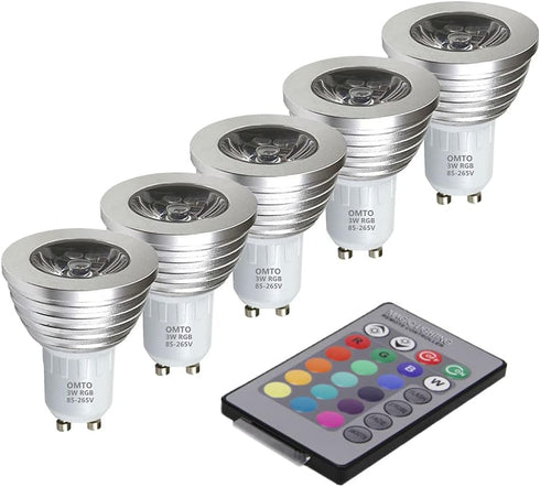 OMTO GU10 3W RGB Color Changing Spotlight with IR Remote Control Mood Ambiance Lighting colorful LED Light Bulbs,Dimmable 85-265V (Pack of 5)...