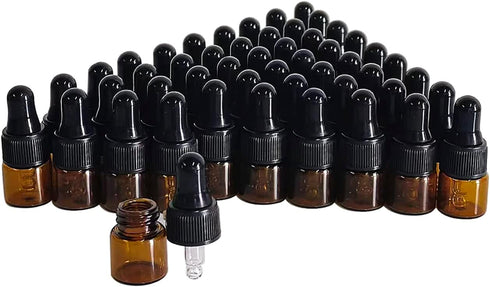 50 Pack Amber Glass Mini Dropper Bottles,1ML Amber Essential Oil Dropper Bottle for Travel Test Sample Perfume...