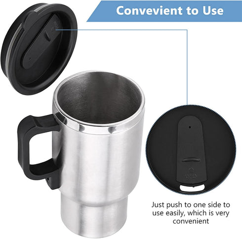 Car Heating Cup, 12V 450ml Stainless Steel Car Travel Mug with Cigarette Lighter, Electric Water Kettle Heated Mug, Travel Coffee Cup for Heating ...