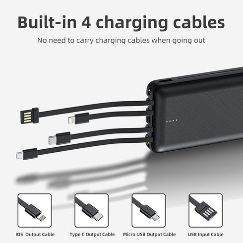 Portable Charger with Built in Cables, 20000mAh Power Bank 4 Output 3 Input, USB C Travel Charger for Multiple Devices, Battery Pack Compatible wi...