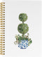 Blue and White Porcelain Spiral Notebook, Chinoiserie Journal, Green Topiary Trees 5.5"x8.3" 164pages Lined Notebooks College Ruled, Preppy Vintag...