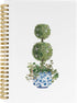 Blue and White Porcelain Spiral Notebook, Chinoiserie Journal, Green Topiary Trees 5.5"x8.3" 164pages Lined Notebooks College Ruled, Preppy Vintag...