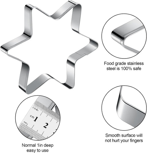 Six-pointed Stars Cookie Cutter Sandwich Cutters for Lunchbox Fruit Cutters Vegetable Cutters for Baking DIY X‘mas Birthday Party Decor, Pack of 5...