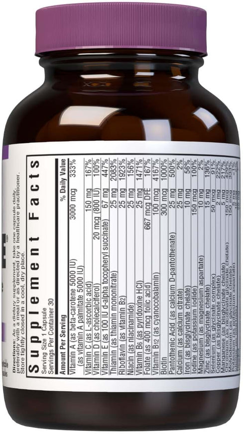 Bluebonnet Nutrition Multi One (with Iron) Vegetable Capsules, Complete Full Spectrum Multiple Vitamin Supplement, B Vitamins, Gluten free, milk f...
