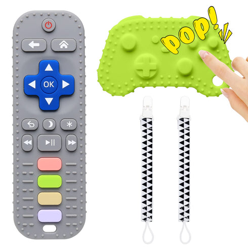 Baby Teether Toys, 2 Pack Teething Toys for Babies, TV Game Remote Control Shape Silicone Sensory Teethers, Infant Chew Toys for Baby Shower Easte...