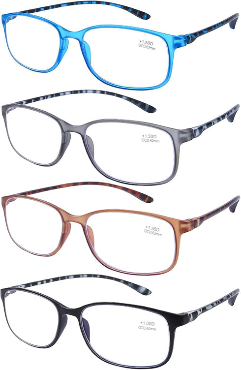 AQWANO 4-Pack Reading Glasses Mens Women 2.0 Computer Blue Light Blocking, Lightweight TR90 Flexible Frame Anti Glare Eye Strain Readers Eyeglasse...