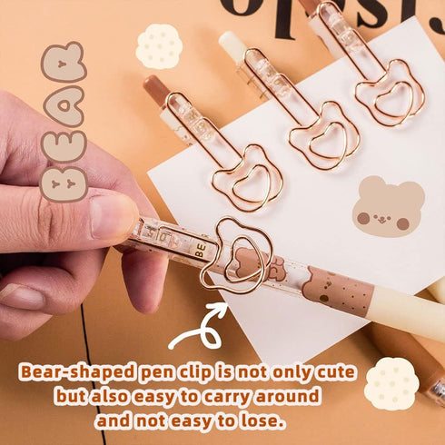 Cute Bear Pens, 6 Pcs, 0.5mm Black Ink, Smooth Writing, Retractable, Wax Protection, Classic Design...