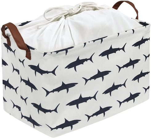 Rectangular Kids Storage Bins,Waterproof Shark Storage Basket with Lid,Boys Basket Collapsible Toy Organizer Bin with Handles for Clothes Storage,...