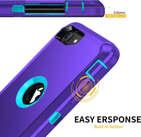 for iPhone SE 2022/2020 Case,Built-in Screen Protector,Shockproof 3-Layer Full Body Protection Rugged Heavy Duty High Impact Hard Cover Case for i...
