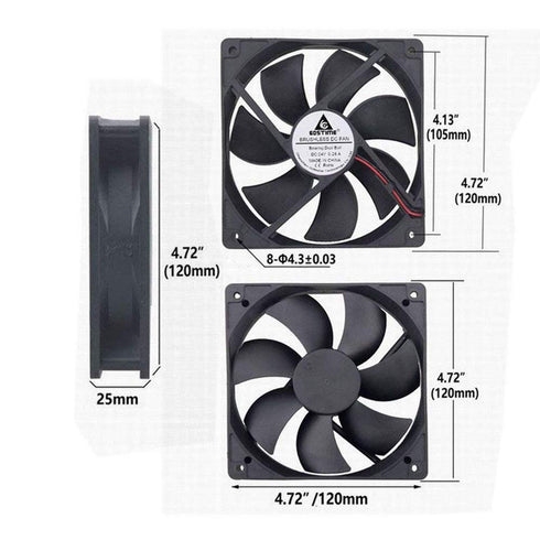DC Cooling Fan Brushless Fan Computer Fan Case 5 inch Ball Bearing Exhaust Fan 12025 120mmx120mm x25mm (DC12V 0.33A)...