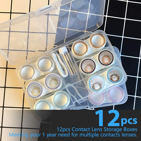 12 Pack Clear Contact Lens Case, Portable Contact Lenses Case with Tweezer Remover Tool Solution Bottle Contacts Soak Storage Container Kit for Tr...