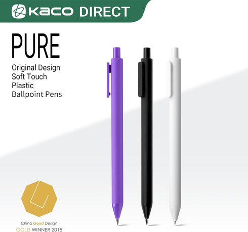 Kaco 20 Pieces Ballpoint Pens PURE, Black Ink Pens, 1.0mm Medium Point, 20-Count Pack Pens for Journaling Note Taking...