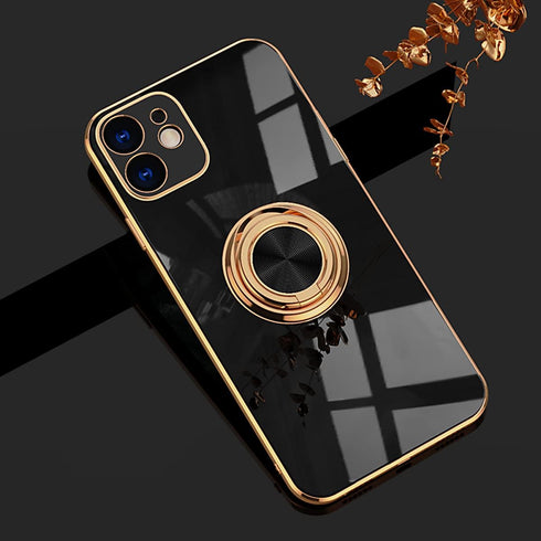 aowner Compatible with iPhone 11 Ring Holder Case Shiny Plating Rose Gold Edge 360 Degree Rotation Kickstand for Women Girls Slim Soft Flexible TP...
