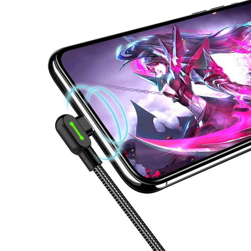 (2 Pack + iPhone Bag) USB 90 Degree Right Angle Design Gaming iPhone LED Nylon Braided Sync Charge New USB Reversible Data 6FT/1.8M Cable Compatib...