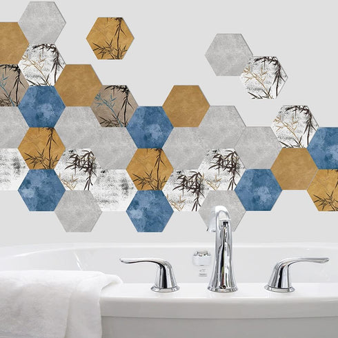 10 Pcs Hexagon Non-Slip Floor Sticker for Home Decor, Peel and Stick Self-Adhesive Wall Sticker for Living Room Kitchen Bathroom, 7.9x9.1inch, LB0...