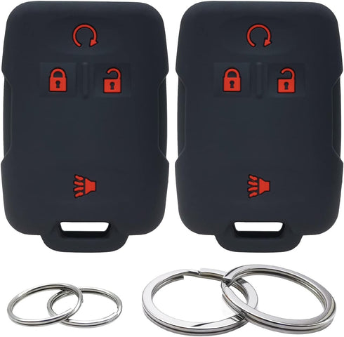 GFDesign 2Pcs Silicone 4 Buttons Key Fob Cover Remote Case Keyless Protector Compatible with Chevrolet Chevy Colorado Silverado Suburban Tahoe GMC...