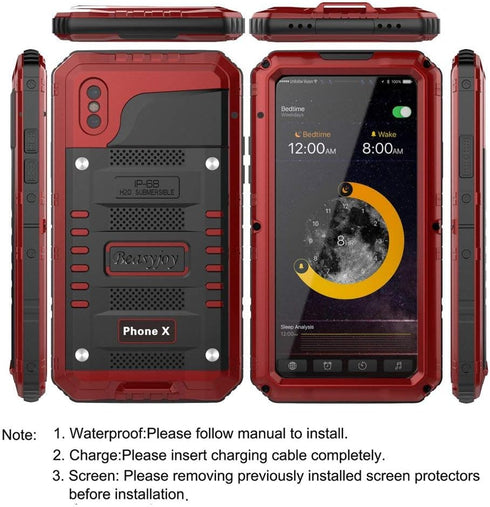 Beasyjoy for iPhone X iPhone 10 Metal Case Heavy Duty Aluminum Cover Waterproof with Screen Full Body Protector Shockproof Tough Rugged Durable Mi...