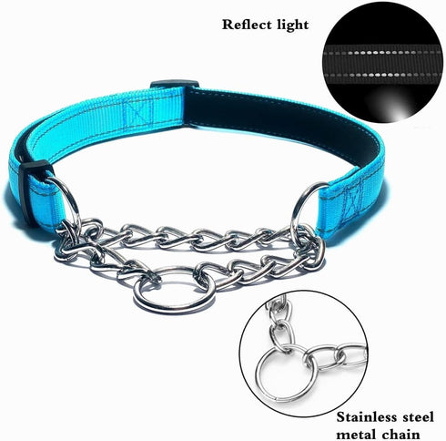 Pink Martingale Collar for Dogs, Reflective Nylon Dog Collar Adjustable Stainless Steel Chain Collar Female No Pull Pet Training Collar for Small ...