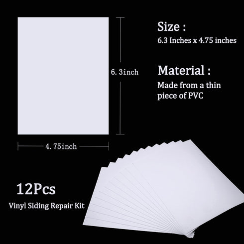 Vinyl Siding Repair Kit 12Pcs 6.3X4.75Inch Self-Adhesive Vinyl Siding Patch PVC Vinyl Tape Cover Any Cracks Holes Blemishes on Vinyl Siding Fence ...