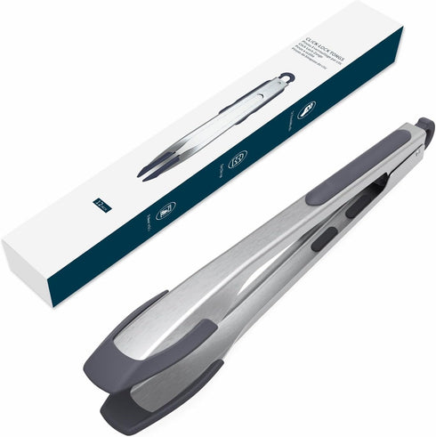 KITCHENDAO Tongs for Cooking with Silicone Tips 12 Inch, One-handed for Convenience, Soft-touch Handle, Silicone Tipped Stainless Steel Kitchen Fo...