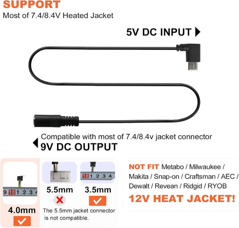 Heated Jacket Battery Stepup Adapter Charger for 7.4v 8.4v Heated Jacket, Heated Hoodies and Heated Vests (Not Working for 12V Heated Gear)......