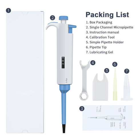 2-20?L Single Channel Pipette, Adjustable Variable Volume Micropipette High Precision Pipettor Lab Micro Pipettes for Laboratory...