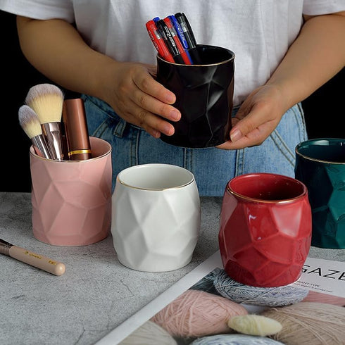 SIEBOLD Ceramics Desk Pencil Holder Irregular Glacier Modern Art Pencil Cup Organizer Makeup Brush Holder for Home and Office(Pink)...