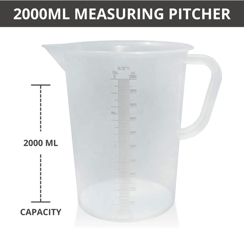 Appletofu Plastic Graduated Measuring and Mixing Pitcher - 2000ml Plastic Graduated Measuring Pitcher - Large Cylinder Graduated Measuring Contain...