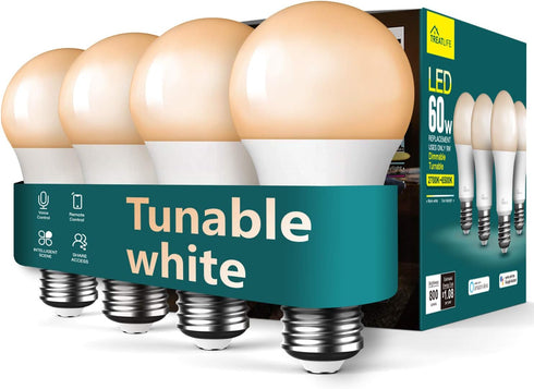 TREATLIFE Smart Light Bulbs 4Pack, 2500K-6500K Tunable White Dimmable LED Light Bulb Compatible with Alexa and Google Home, 2.4GHz WiFi Smart bulb...