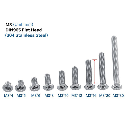 100Pcs/Bag M3 Machine Screws,9Types M3 Flat Head Stainless Steel SS304 Machine Countersunk Screw Bolt Fastener(M3x5)...