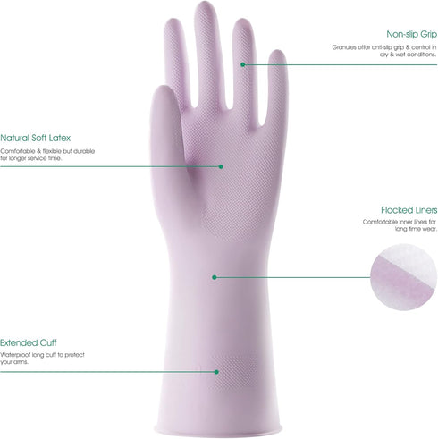 COOLJOB 3 Pairs Reusable Rubber Gloves for Dishwashing Cleaning Bleaching, Grippy Latex Dish Washing Gloves with Flocked Cotton Liner, Water Resis...
