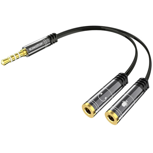 KINGTOP Headset Splitter, 3.5mm Headphone Mic Splitter Cable for Headset with Separate Audio Microphone Jacks, Microphone Headphone Splitter (Not ...