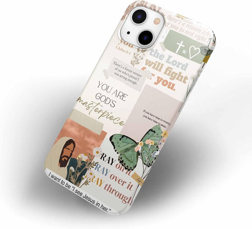 Jesus Flowers Case for iPhone 13,Christian Bible Verse Butterfly Collage Case for Men Women,Smooth Tough PC Full Cover Case for iPhone 13...