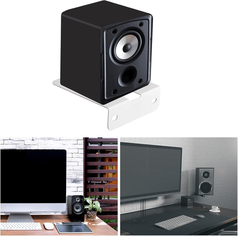 MECCANIXITY Floating Speaker Shelves, Metal Speaker Wall Support Studio Monitor Speaker Bookshelf Stand White Pack of 2...