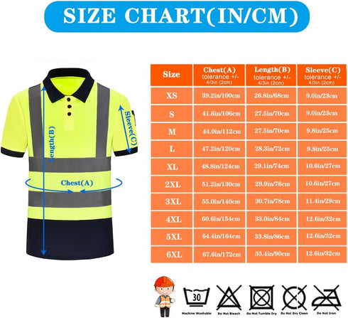 High Visibility Polo Shirt Short Sleeve Job Safety Reflective Gear Yellow M...