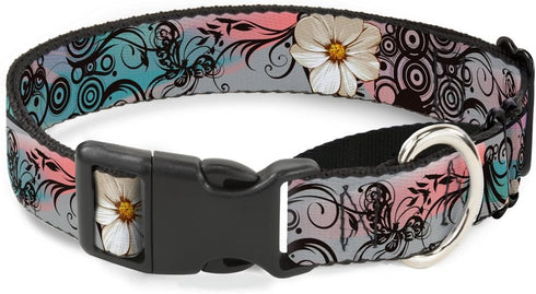 Buckle-Down Flowers with Filigree Pink Martingale Dog Collar, 1.5" Wide-Fits 16-23" Neck-Medium...