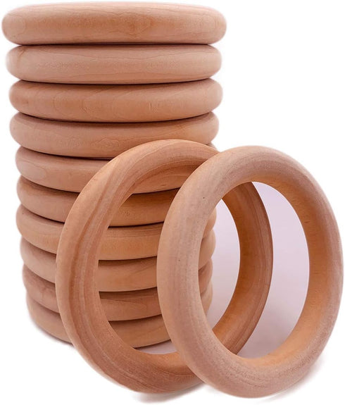 12 Pieces Macrame Wooden Rings 70mm Natural Wood Rings Without Paint Smooth Unfinished Wood Circles for Craft DIY Ring Pendant Connectors (2.75 In...