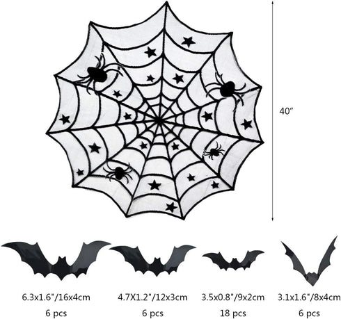 5pack Halloween Decorations Tablecloth Runner Black Lace Round Spider Cobweb Table Cover Fireplace Mantel Scarf Spiderweb Fireplace Scarf Spider L...