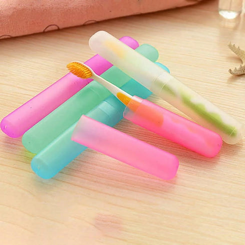 Blue Plastic Toothbrush Case Portable Travel Camping Toothbrush Storage Box Makeup Brush Holder Dust-Proof Cover with Breathable Air Hole Nice and...