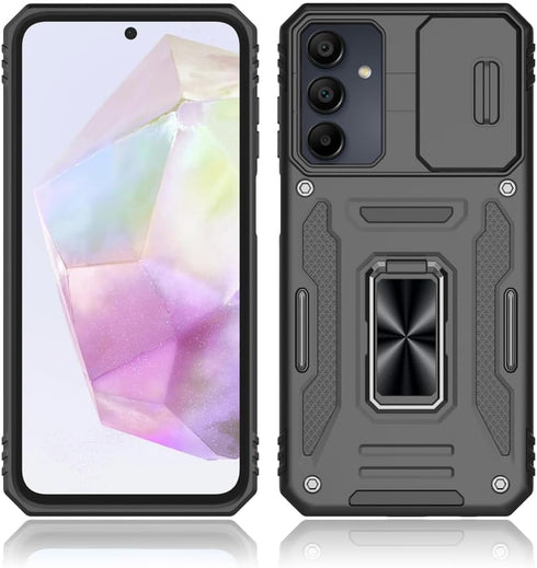 for Samsung Galaxy A35 5G Case, Shockproof Phone Case & Sliding Camera Cover & Ring Holder Kickstand with Screen Protector for Samsung Galaxy A35 ...