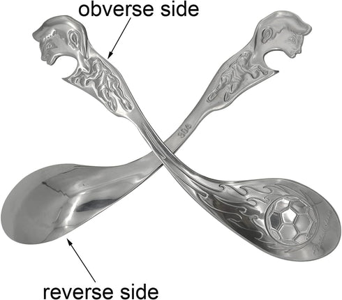 2Pcs Cereal Spoon 18/10(304) Stainless Steel Soup Spoon with Soccer Exclaim Shoot Shape Embossed 6.69inch Service Spoon Bottle Opener 2 in 1 Tool ...