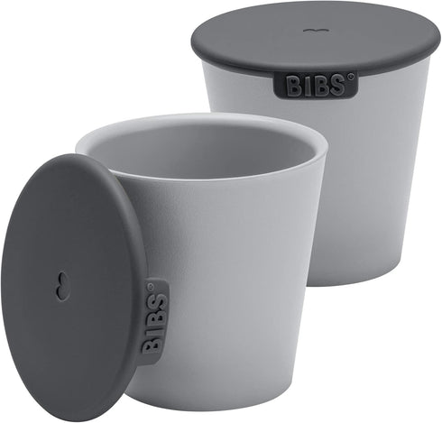 BIBS Cup Set for Baby or Toddler 2-Pack, Made in Denmark, 100% Food-Grade Material, Non-Slip and Dishwasher Friendly. Made in Denmark. (Cloud/Petr...