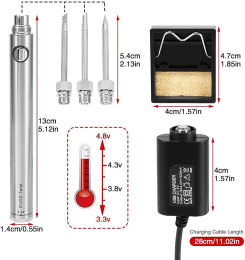 Digital Soldering Iron Tool Set, Rechargeable Cordless Solder Tool Adjustable Temperature, Welding Tool Kit with 3pcs Soldering Iron Tip, USB char...