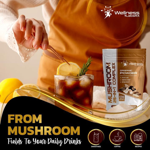 Mushroom Powder, 25 in 1 Mushrooms Lions Mane Powder Organic - 2000mg - Mushroom Supplement, 25 Superfood Mushrooms, Chaga, Shiitake Mushrooms, Co...