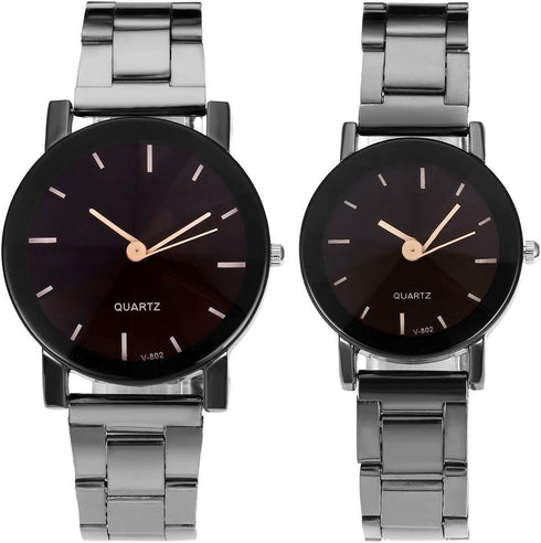 Top Plaza His and Hers Valentine Day Gift Couples Watches All Black Bracelet Watch Simple Elegant Design...
