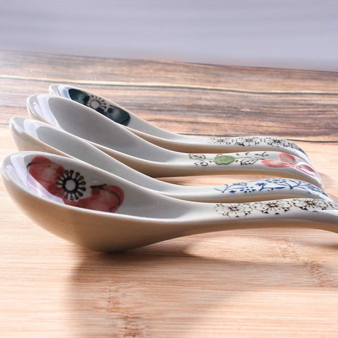 Japanese Style Soup Spoons set of 8, Ceramic Ramen Spoons Serving for Wonton, Salad, Porridge...