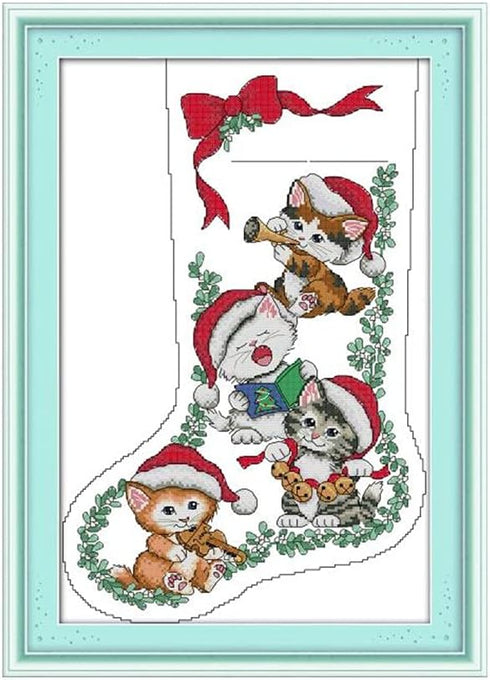 CaptainCrafts New Releases DIY Art Cross Stitch Kits Needlecrafts Patterns and Counted Embroidery Kit Christmas Stocking (Kitten Christmas Stockin...