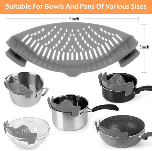YEVIOR Clip on Strainer for All Pots Pan,Silicone Pasta Strainer Kitchen Gadgets,Collapsible Colander for Noodle,Vegetables,Fruit,Spaghetti (Grey)...